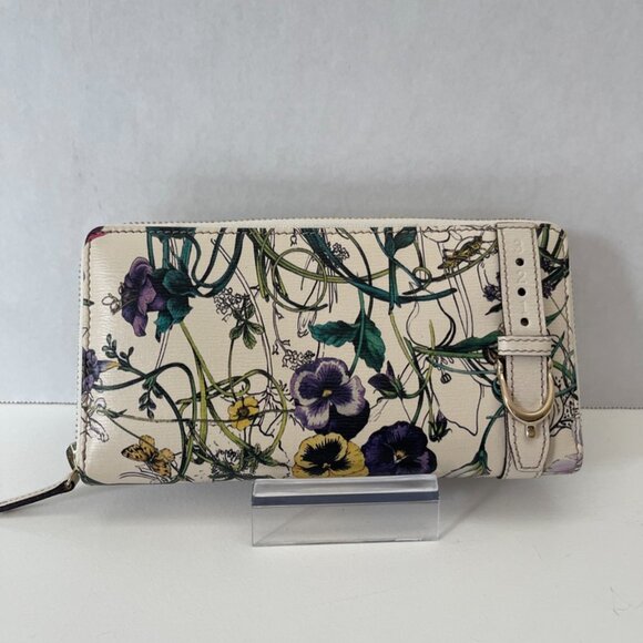 Gucci Flora Long Wallet Purse Zip-Around Leather Authentic *RARE* (169652) - Picture 2 of 8